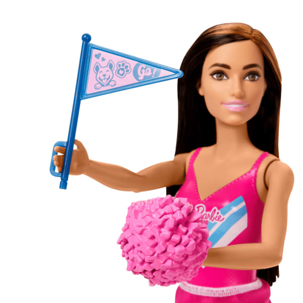 Mattel Barbie Cheerleader Fashion Doll In Cheerleader Uniform Includes Pom Pom Flag And Puppy Mascot