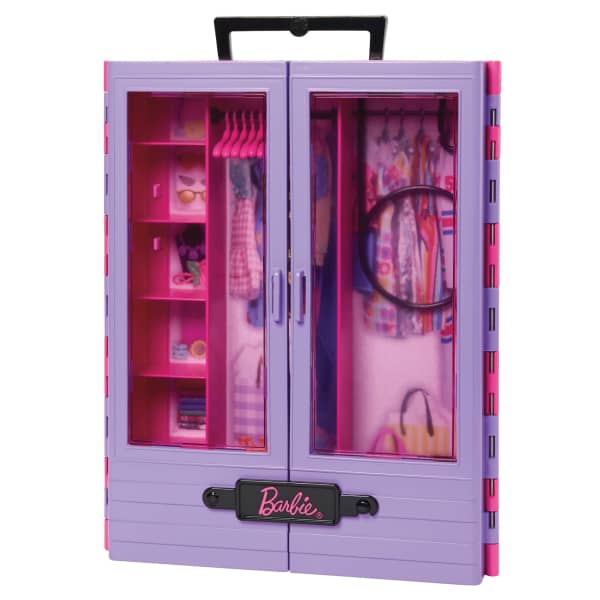 Mattel Barbie Closet With 6 Hangars Accessory Features Translucent Doors Racks & Shelves