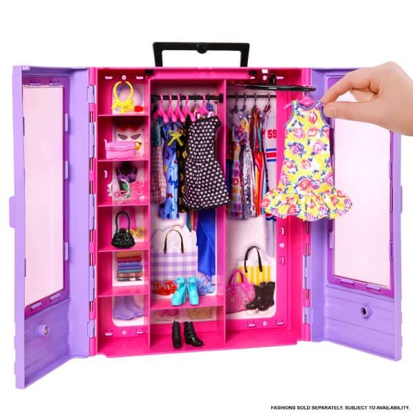 mattel Barbie Closet With 6 Hangars Accessory Features Translucent Doors Racks & Shelves