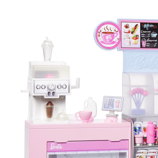 Mattel Barbie Coffee Shop Playset With Blonde Barista Doll Working Coffee Maker & 10+ Accessories
