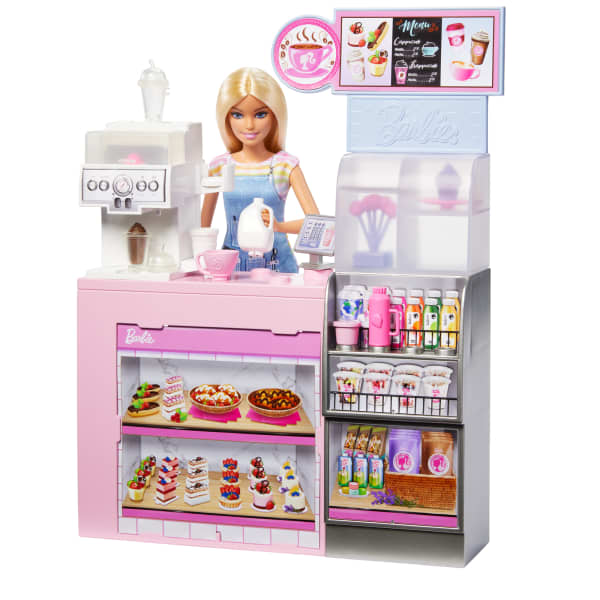 Mattel Barbie Coffee Shop Playset With Blonde Barista Doll Working Coffee Maker & 10+ Accessories