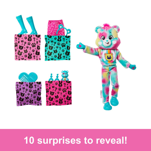 mattel Barbie Cutie Reveal Care Bears Doll & Accessories Series 2 Good Vibes Bear With 10 Surprises
