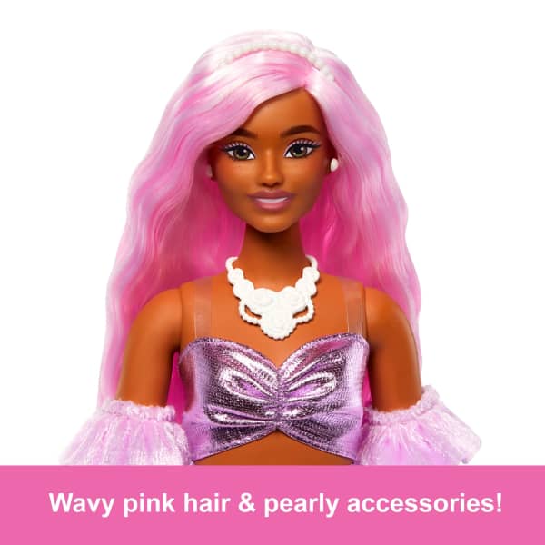 Mattel Barbie Deluxe Style Doll #1 In Glossy Pink Barbiecore Dress With Velvet Gloves Pink Hair