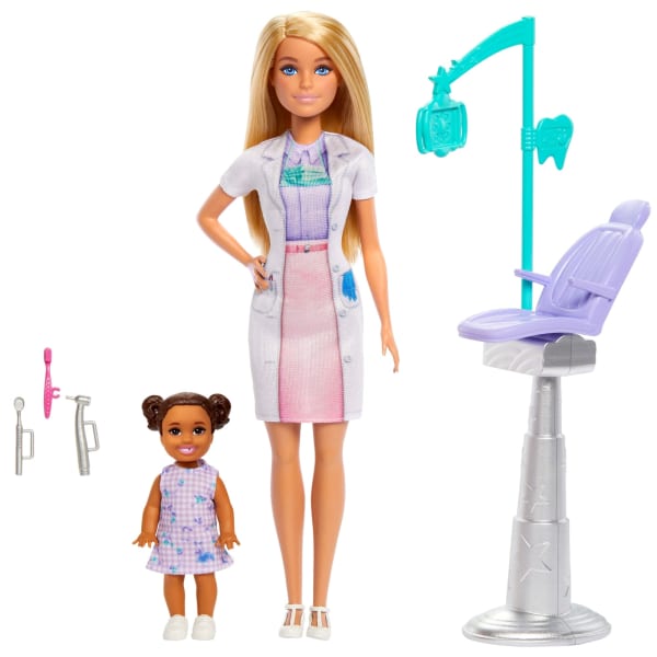 Mattel Barbie Dentist Doll With Blonde Fashion Doll 1 Kid Doll Medical Doctor Furniture & Accessories