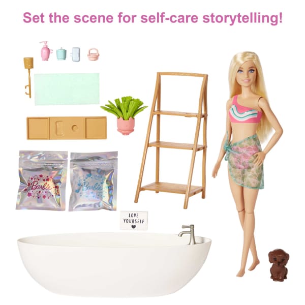 Mattel Barbie Doll & Bathtub Playset Blonde Confetti Soap & Accessories