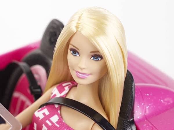mattel Barbie Doll & Car Playset Sparkly Pink 2-Seater Toy Convertible With Glam Details & Fashion Doll