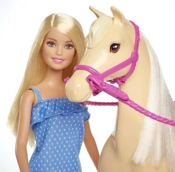 Mattel Barbie Doll & Horse Playset Blonde Hair With Riding Accessories