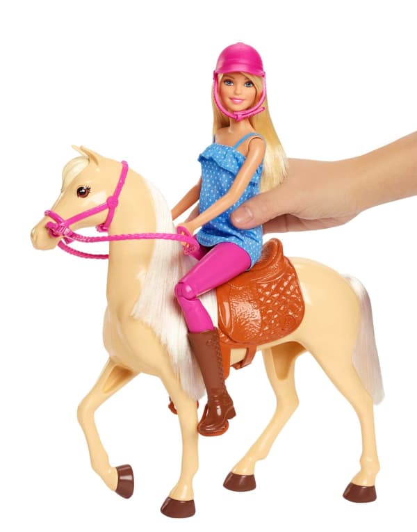 Mattel Barbie Doll & Horse Playset Blonde Hair With Riding Accessories