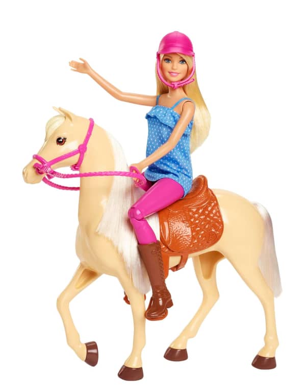 Mattel Barbie Doll & Horse Playset Blonde Hair With Riding Accessories