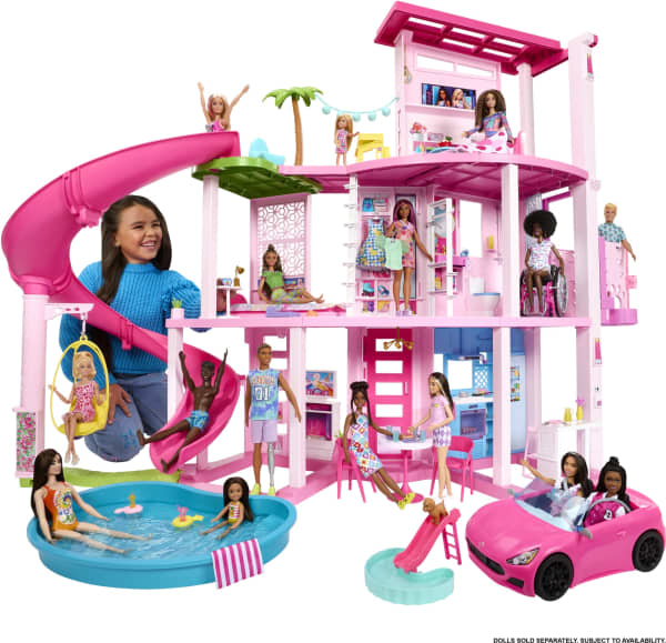 mattel Barbie Dreamhouse 75+ Pieces Pool Party Doll House With 3 Story Slide