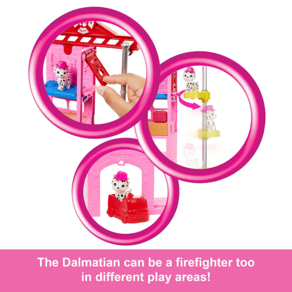 Mattel Barbie Firefighter Playset With Blonde Fashion Doll Fire Station 2 Pets & 10+ Accessories