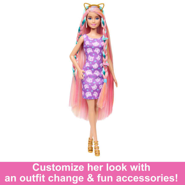 Mattel Barbie Fun & Fancy Hair Doll With Extra-Long Colorful Blonde Hair And Styling Accessories