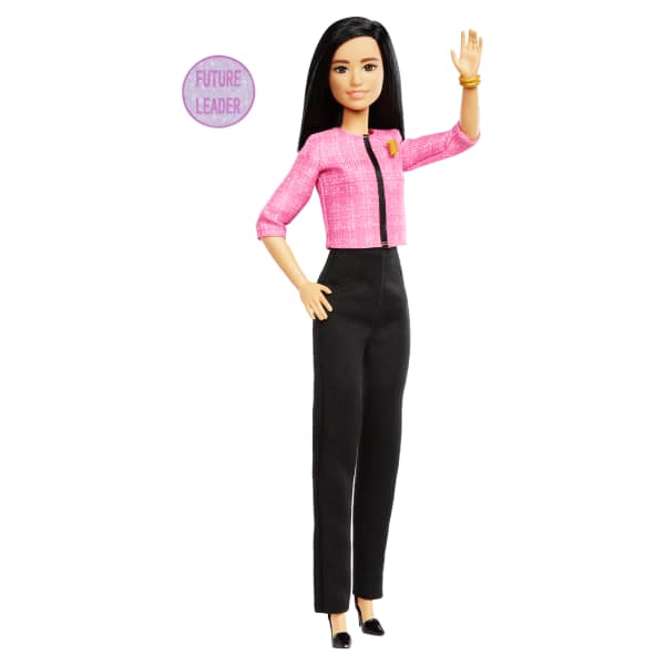 Mattel Barbie Future Leader Doll With Black Hair 2 Golden Bracelets & Pin Includes Sticker