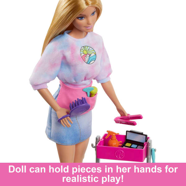 Mattel Barbie “Malibu” Stylist Doll & 14 Accessories Playset Hair & Makeup Theme With Puppy & Styling Cart