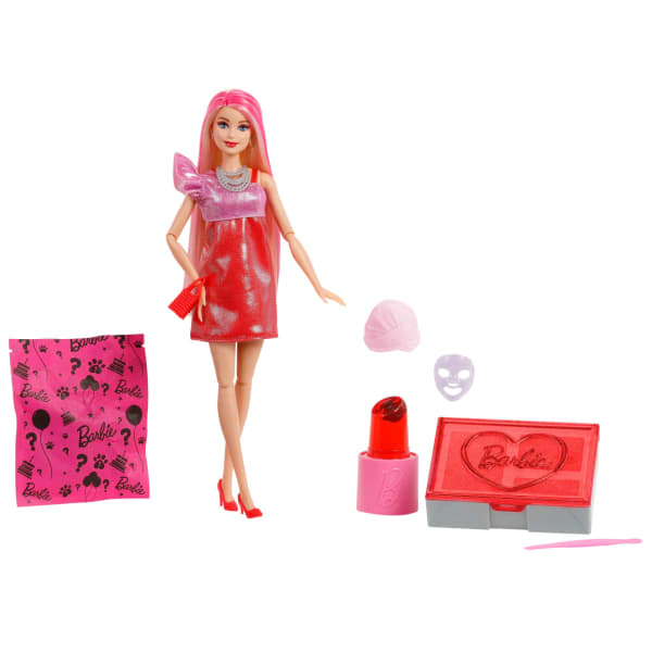 mattel Barbie Party Unboxed Glam Party Series Red Sparkle Doll & Accessories With 10 Surprises