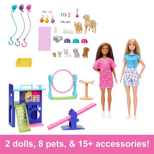 Mattel Barbie Pet Daycare Playset With 2 Dolls & 30+ Accessories Including 8 Animals 3+Feet Long