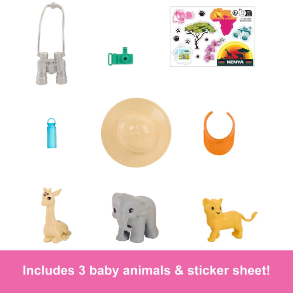 Mattel Barbie Pink Passport Kenya Adventure Dolls & Playset With Toy Helicopter & 9 Accessories