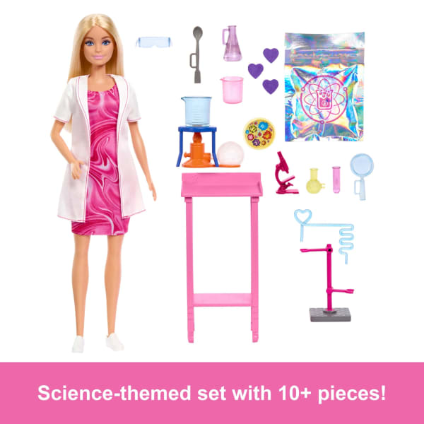 Mattel Barbie Scientist Doll And Accessories With Blonde Fashion Doll Lab Table & Color-Change Accessories