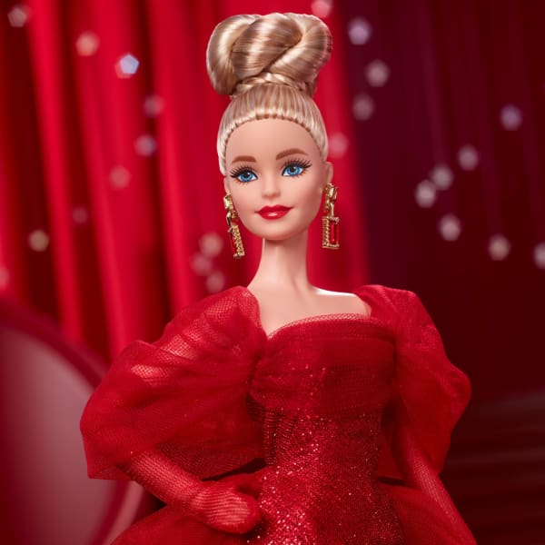 Mattel Barbie Signature Collectible Doll For Mattel 80th Anniversary Glittery Red Tulle Gown Blonde Hair