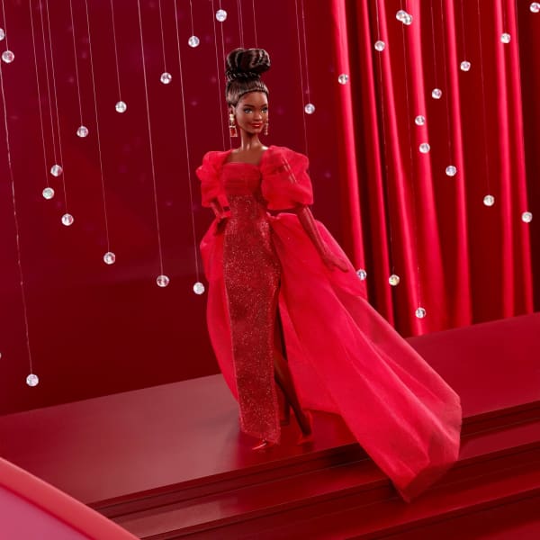 Mattel Barbie Signature Collectible Doll For Mattel 80th Anniversary Glittery Red Tulle Gown Brunette