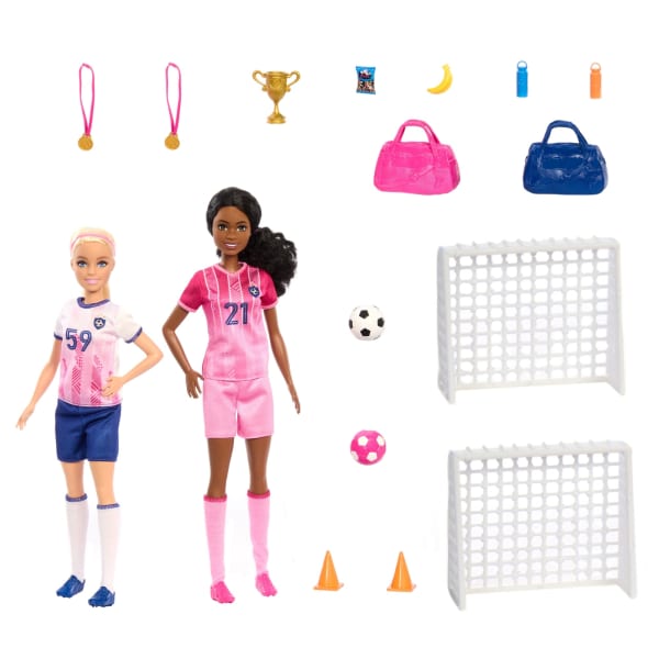Mattel Barbie Soccer Playset With 2 Dolls & 15 Accessories Including 2 Nets 2 Soccer Balls & More