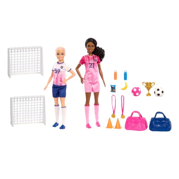 mattel Barbie Soccer Playset With 2 Dolls & 15 Accessories Including 2 Nets 2 Soccer Balls & More