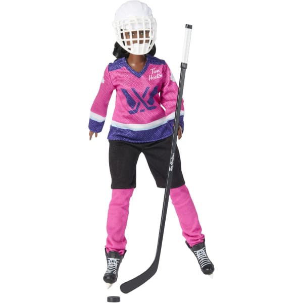 mattel Barbie Tim Hortons PWHL Fashion Doll in Pink Purple & Teal Hockey Jersey includes Hockey Accessories