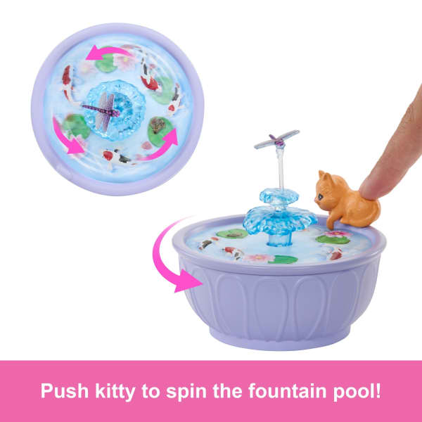 mattel Barbie World Backyard Garden Toy Playset & 17 Accessories Includes Shelf Fountain Flowers & More