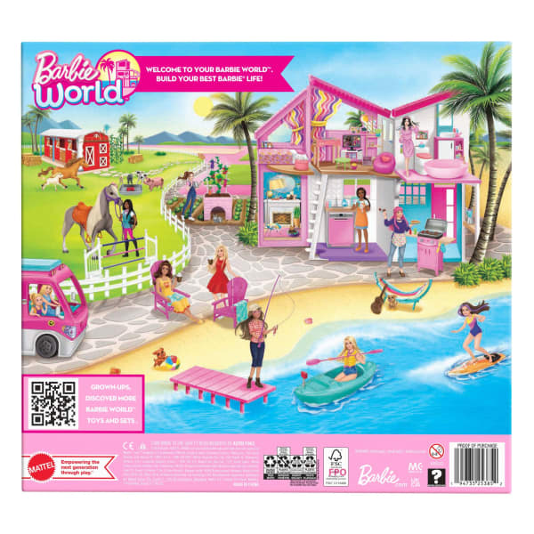 mattel Barbie World Game Room Set With 19 Dollhouse Accessories including Furniture Foosball Table & Pets