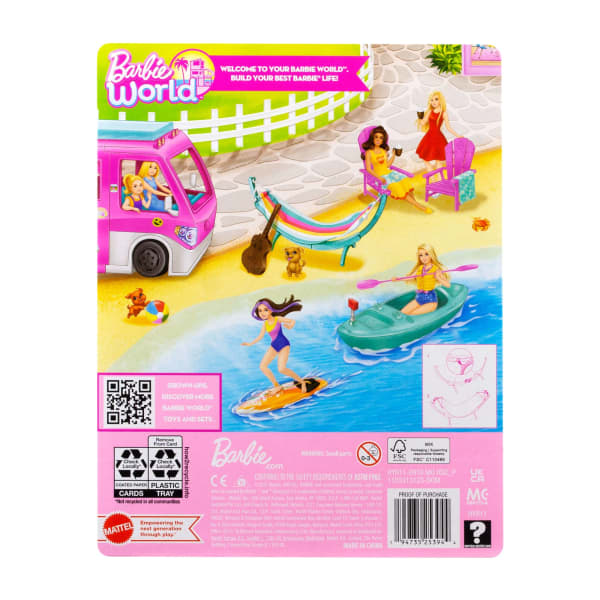 mattel Barbie World Hammock Set With 7 Camping Accessories including Swinging Hammock With Guitar & Puppy