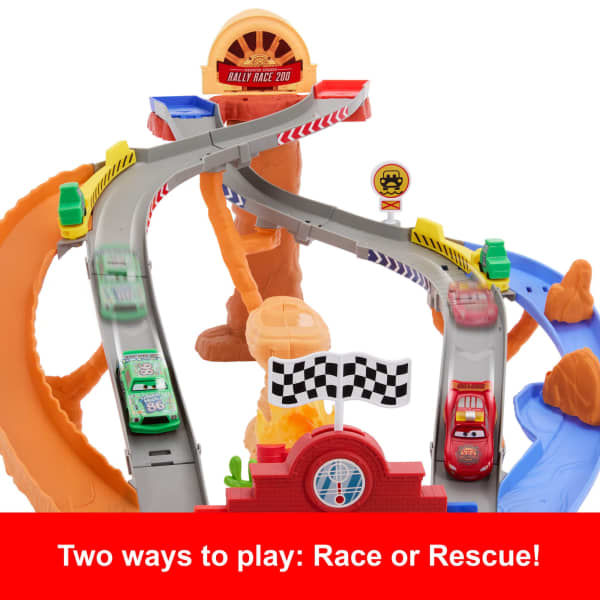 Mattel Disney And Pixar Cars Radiator Springs Race & Rescue Rescue Road Raceway Playset With 4 Toy Cars