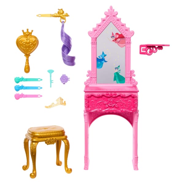 Mattel Disney Princess Aurora Start The Story Doll Accessory Set With Vanity & 9 Styling Accessories