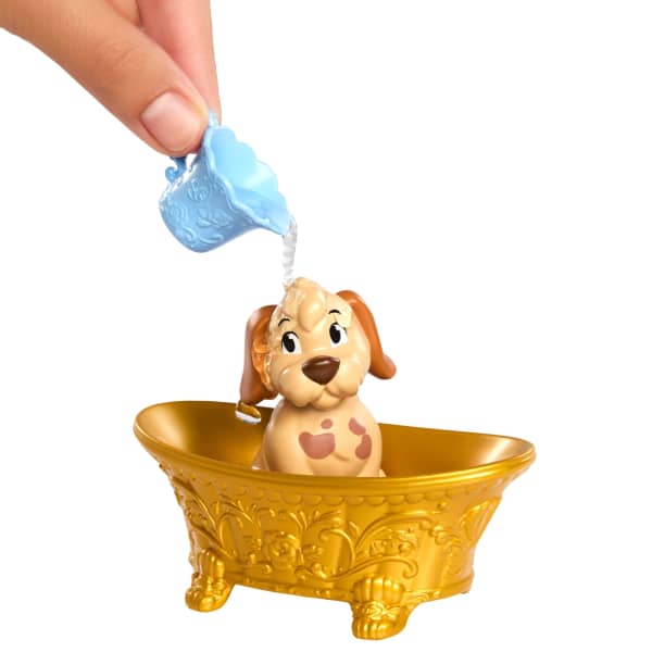 Mattel Disney Princess Bathe & Brush Belle Fashion Doll & Dog Figure With Color Change & Accessories