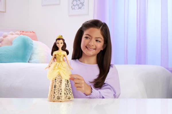 mattel Disney Princess Enchanted Stories Belle Fashion Doll With Sparkling Dress & Accessories Posable