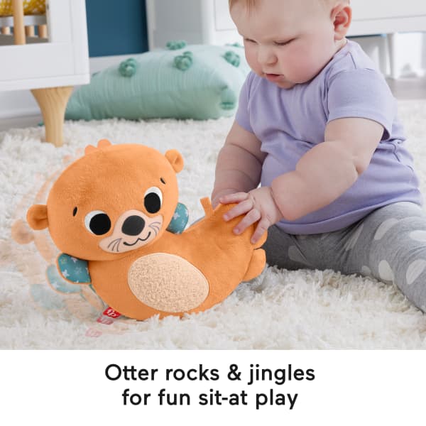 Mattel Fisher-Price 2-in-1 Rockin’ Tummy Time Otter Plush Baby Sensory Toy For Tummy Time