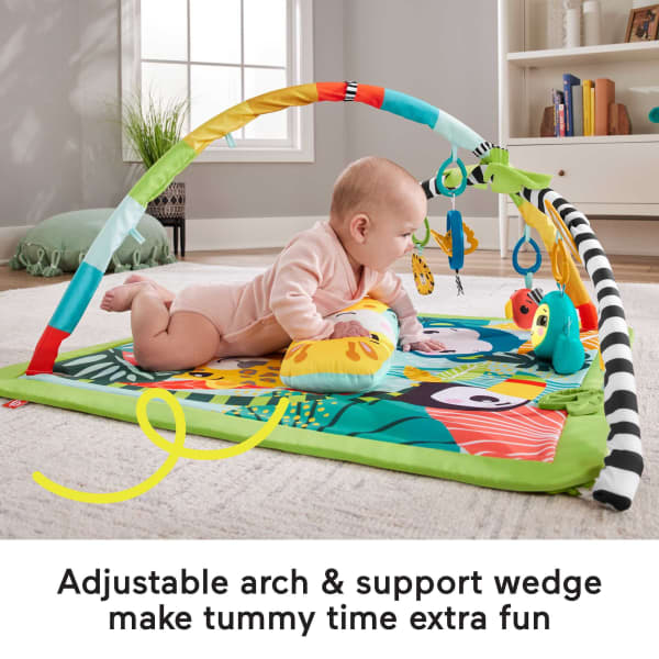 Mattel Fisher-Price 3-In-1 Rainforest Sensory Gym Tummy Wedge With 6 Baby Toys Newborn To Toddler