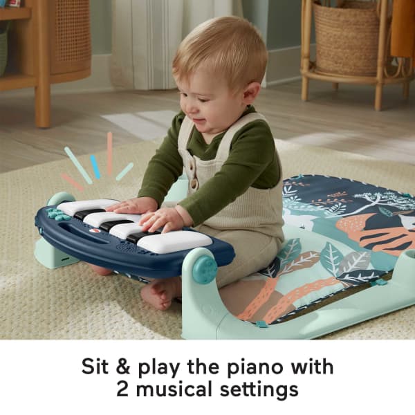 Mattel Fisher-Price Baby Gym Playmat With Kick & Play Piano And Tummy Time Toys Navy Fawn