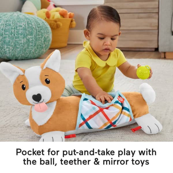 Mattel Fisher-Price Baby Tummy Time Toys 3-in-1 Puppy Wedge With Rattle TeeTher & Mirror