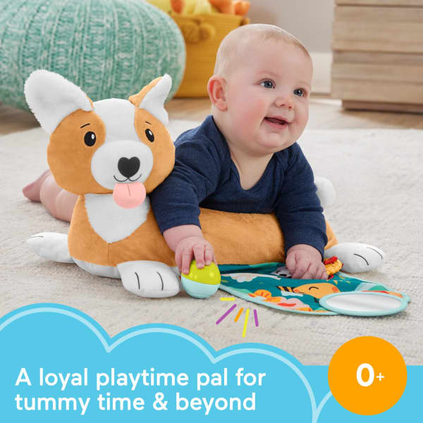 mattel Fisher-Price Baby Tummy Time Toys 3-in-1 Puppy Wedge With Rattle TeeTher & Mirror