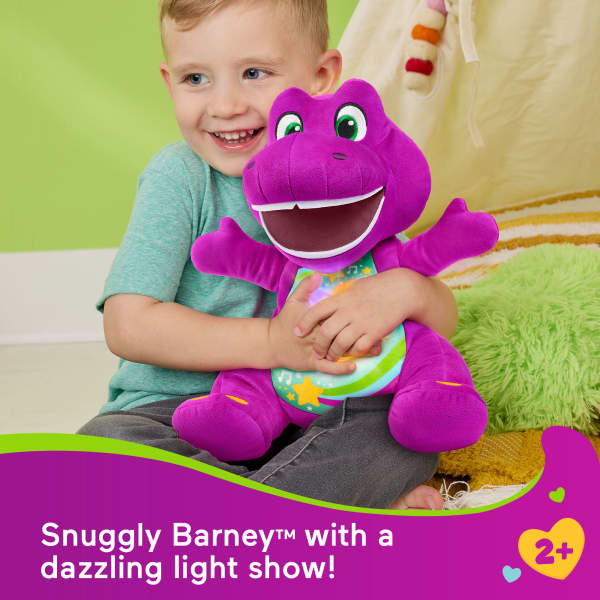 mattel Fisher-Price Barney's World Heart Glow Barney Plush Toy With Music & Lights For Toddlers & Kids