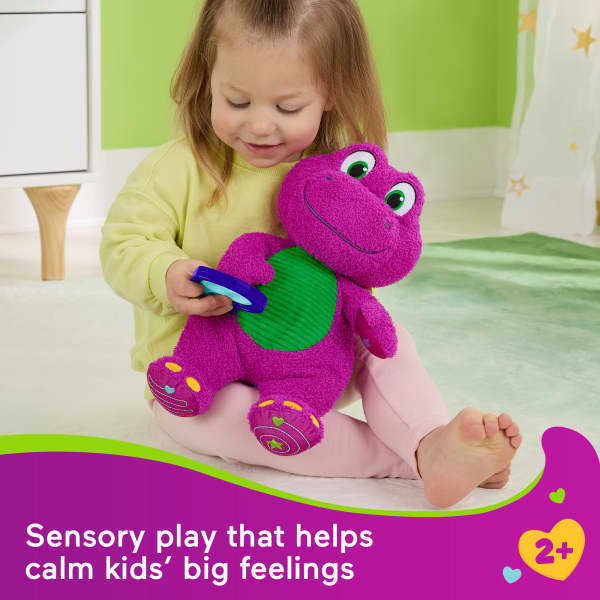 mattel Fisher-Price Barney's World Sensory Barney Plush Toy With Fidget Activity For Toddlers