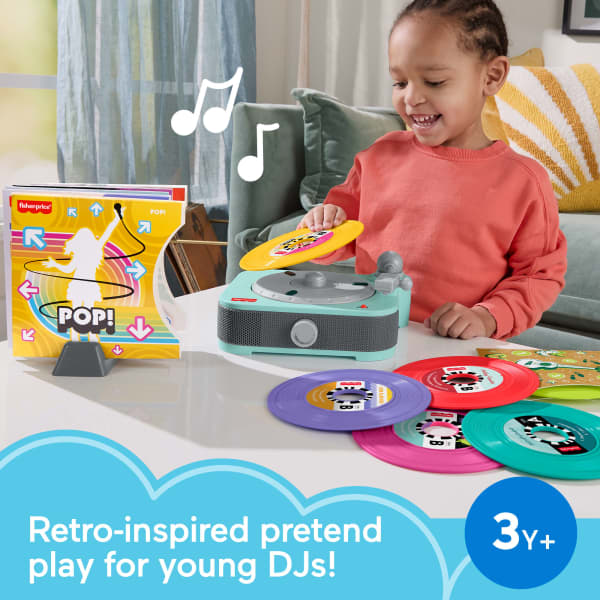 mattel Fisher-Price Deluxe Rockin’ Record Player Musical Toy Turntable With 6 Records For Kids Ages 3+
