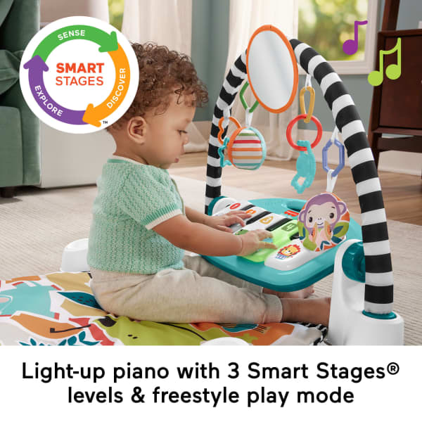 Mattel Fisher-Price Glow And Grow Kick & Play Piano Gym Baby Learning Toy With 2 Maracas Blue