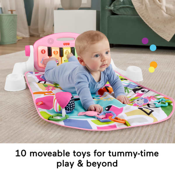 Mattel Fisher-Price Glow And Grow Kick & Play Piano Gym Baby Playmat With Musical Learning Toy Pink