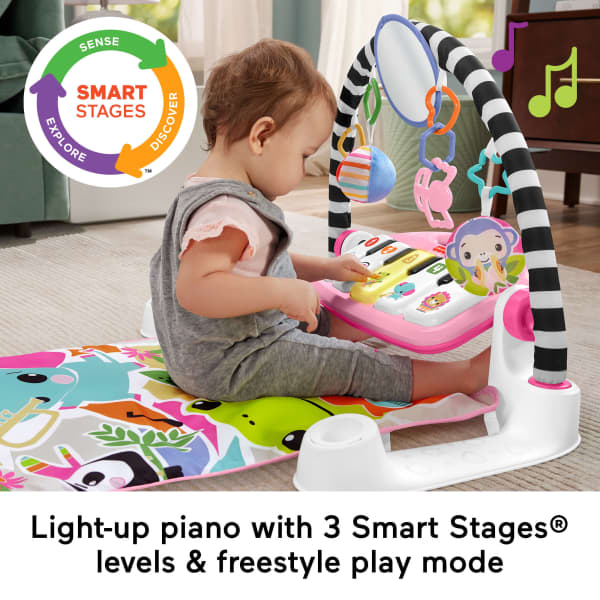 Mattel Fisher-Price Glow And Grow Kick & Play Piano Gym Baby Playmat With Musical Learning Toy Pink