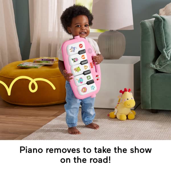 Mattel Fisher-Price Glow And Grow Kick & Play Piano Gym Baby Playmat With Musical Learning Toy Pink