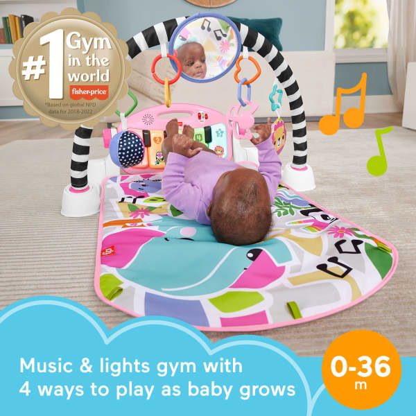 mattel Fisher-Price Glow And Grow Kick & Play Piano Gym Baby Playmat With Musical Learning Toy Pink