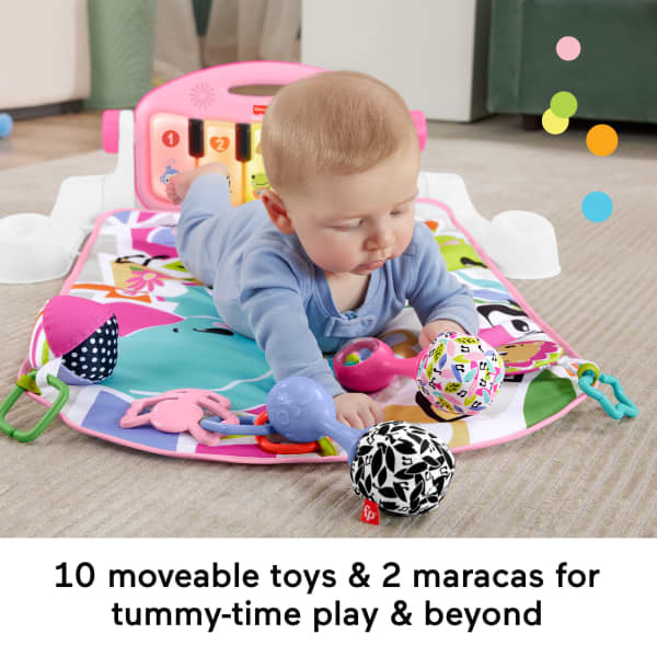 Mattel Fisher-Price Glow And Grow Kick & Play Piano Gym Baby Learning Toy With 2 Maracas Pink