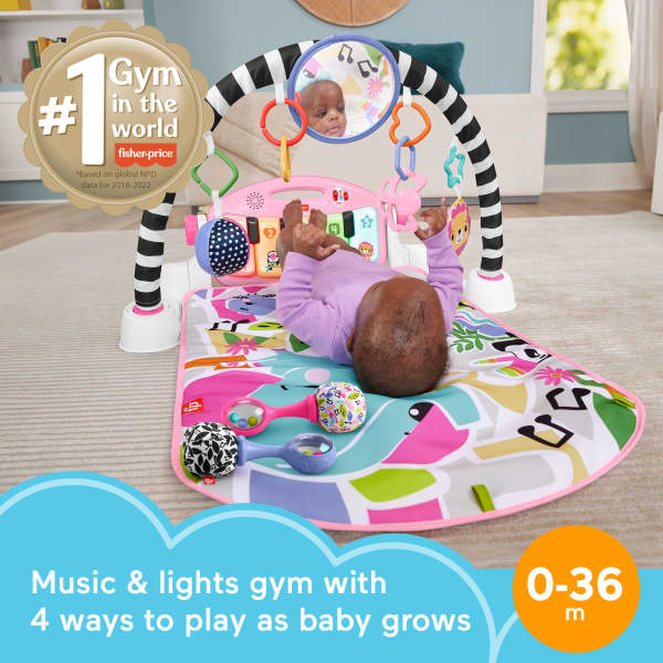 mattel Fisher-Price Glow And Grow Kick & Play Piano Gym Baby Learning Toy With 2 Maracas Pink