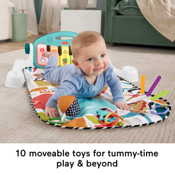 Mattel Fisher-Price Glow And Grow Kick & Play Piano Gym Baby Playmat With Musical Learning Toy Blue